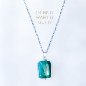 s1387 malachite crystal rectangular shape stone pendant necklace 42cm silver stainless steel australia gemrox sydney 1