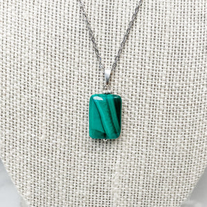 s1387 malachite crystal rectangular shape stone pendant necklace 42cm silver stainless steel australia gemrox sydney 1