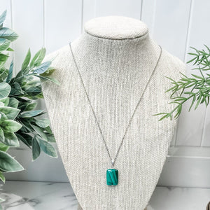 s1387 malachite crystal rectangular shape stone pendant necklace 42cm silver stainless steel australia gemrox sydney 1