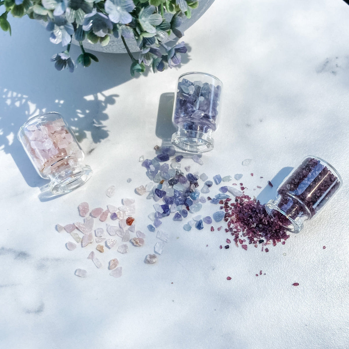 s1395 crystal chip raw stones in glass bottles with labels in gift box australia gemrox sydney 1