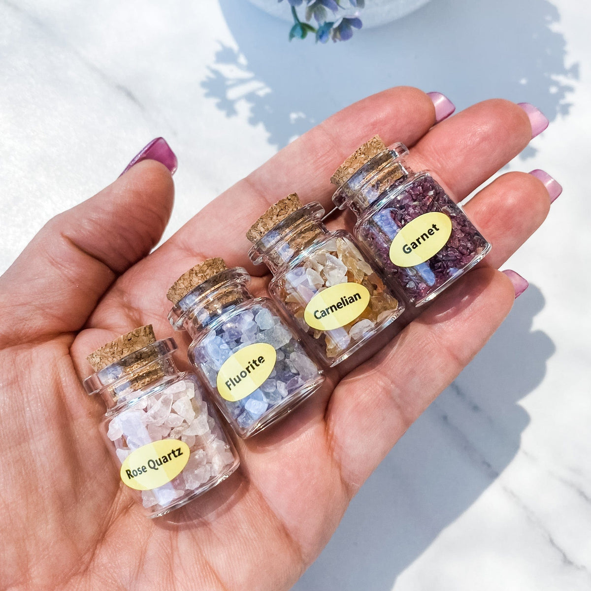 s1395 crystal chip raw stones in glass bottles with labels in gift box australia gemrox sydney 1