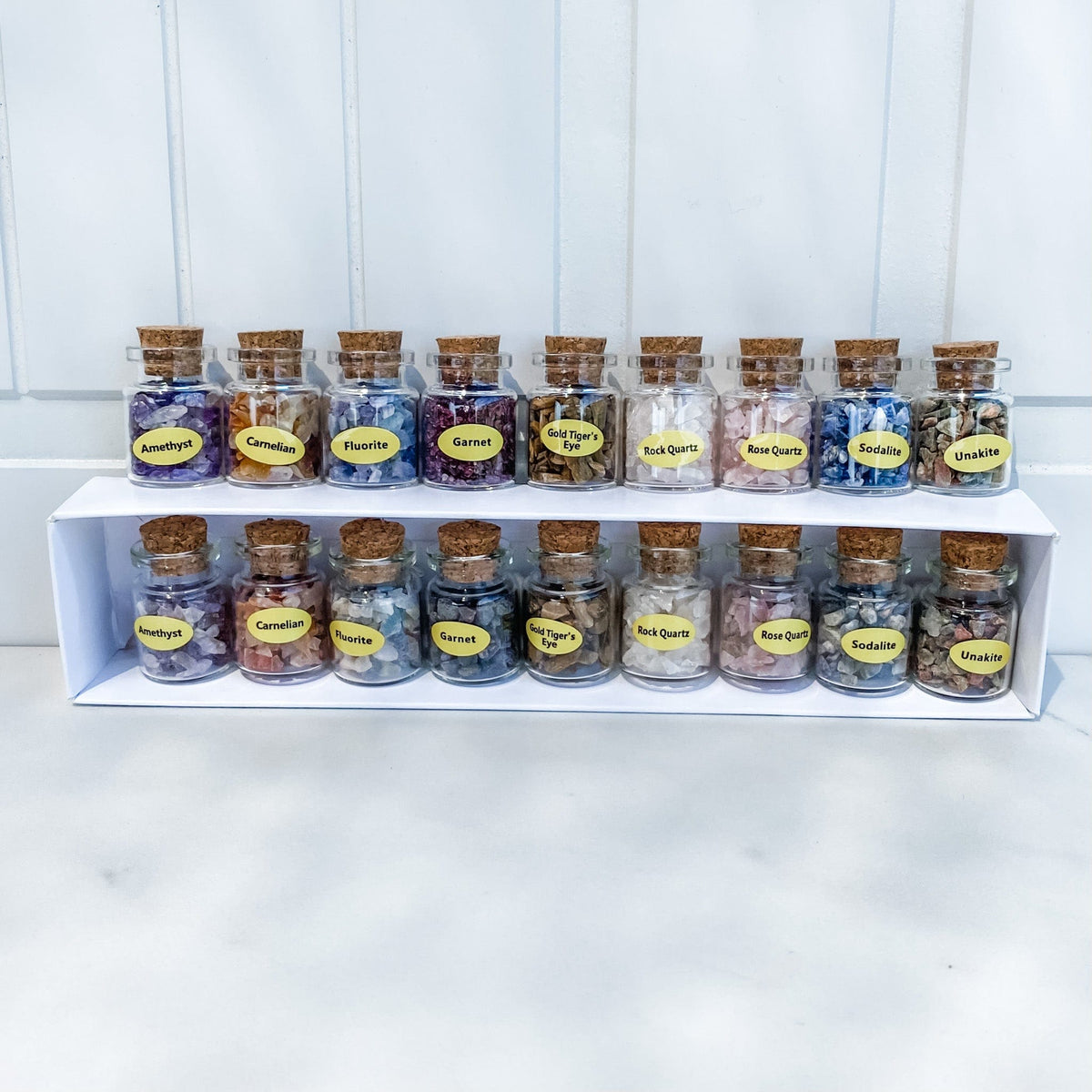 s1395 crystal chip raw stones in glass bottles with labels in gift box australia gemrox sydney 1