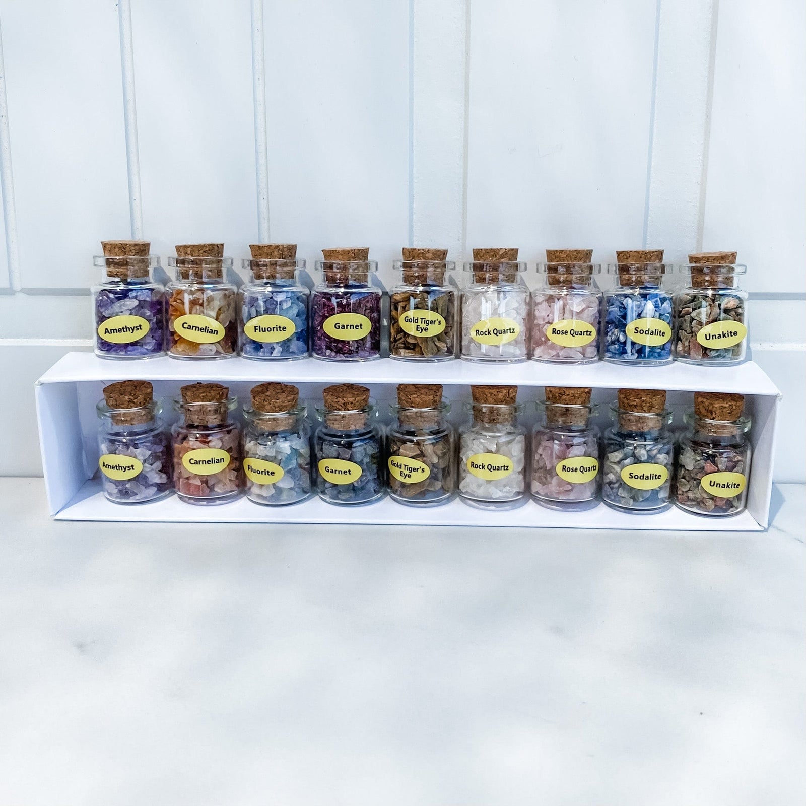 s1395 crystal chip raw stones in glass bottles with labels in gift box australia gemrox sydney 1