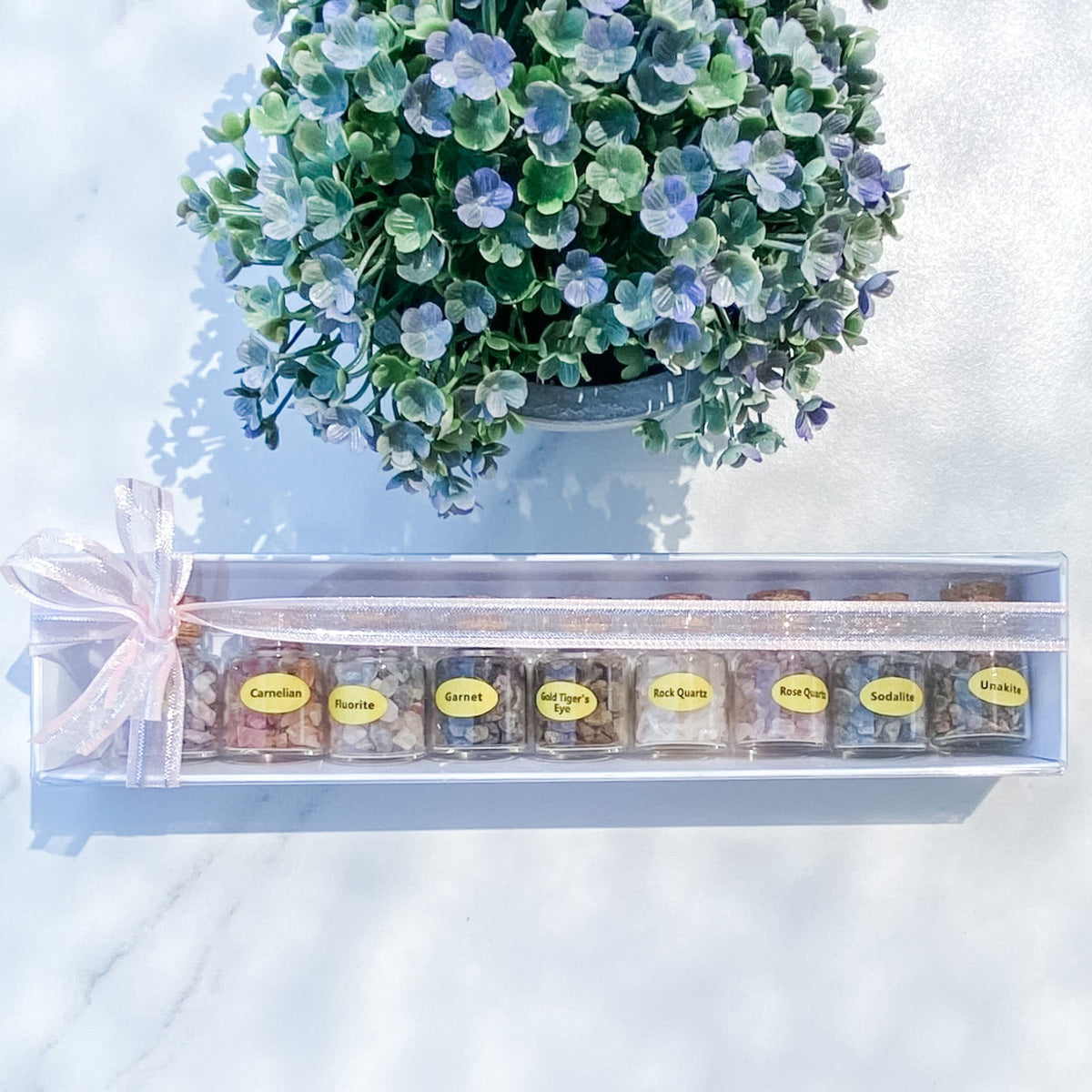 s1395 crystal chip raw stones in glass bottles with labels in gift box australia gemrox sydney 1