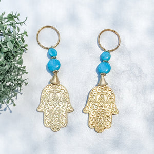 s1427 Turkish hamsa hand gold plated protection key ring key chain with turqouise stones australia gemrox sydney 1