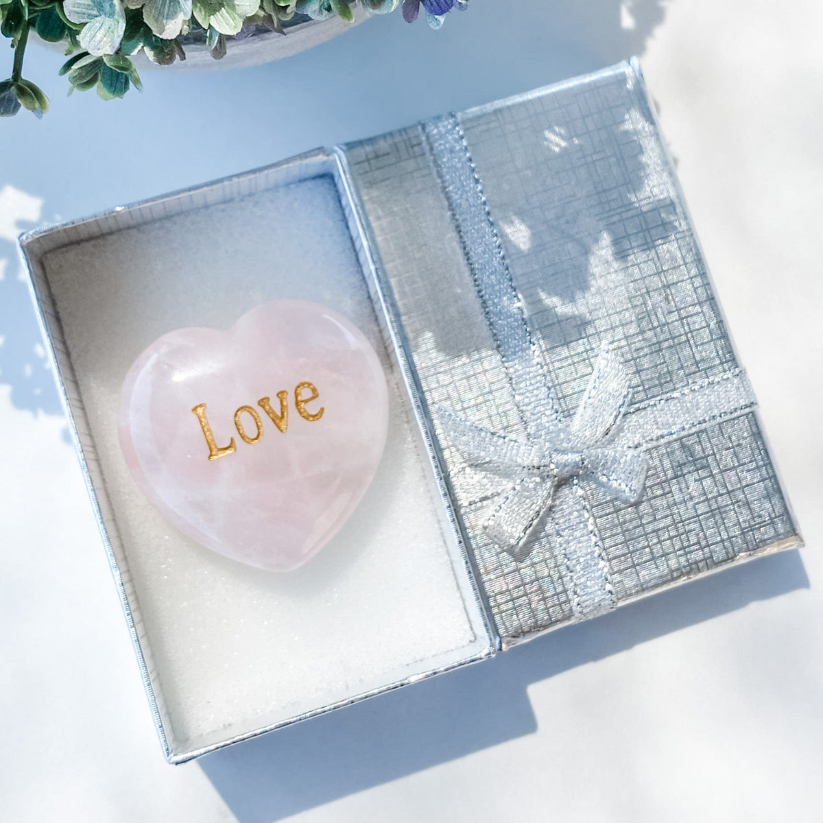 s1462 rose quartz crystal heart with engraved gold love word austalia. rose quartz engraved love crystal stone australia.gemrox sydney 1