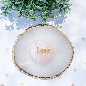 s1462 rose quartz crystal heart with engraved gold love word austalia. rose quartz engraved love crystal stone australia.gemrox sydney 1
