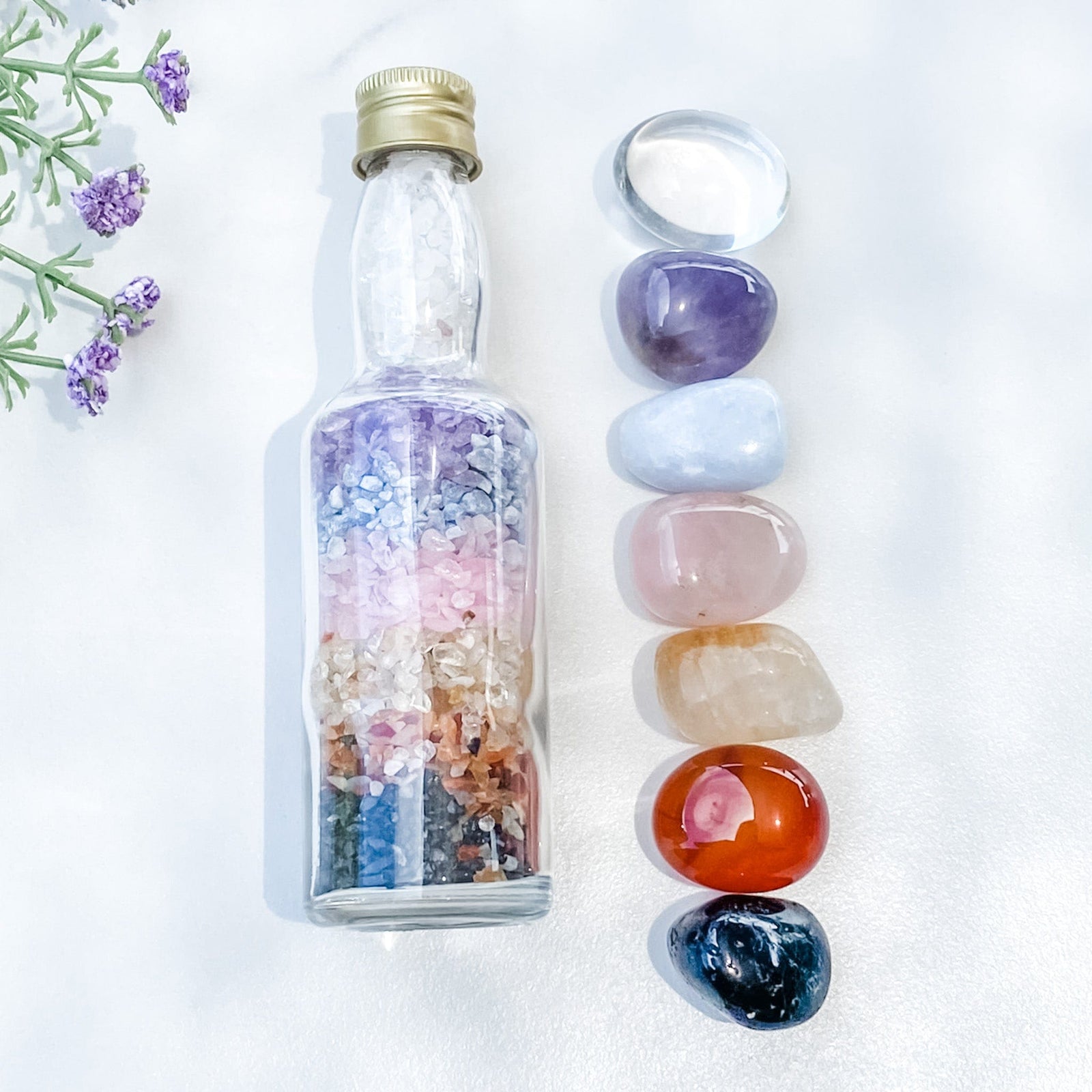 s1493 chakra crystal chip glass bottles australia.7 chakra balancing glass bottles australia.gemrox sydney 1