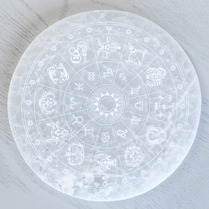 s1497 selenite zodiac etched charging cleansing plate 14cm australia.zodiac selenite plate australia.gemrox sydney 1