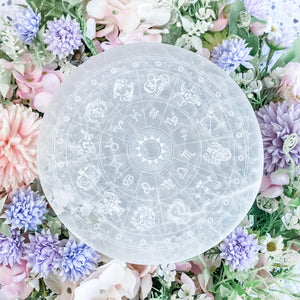 s1497 selenite zodiac etched charging cleansing plate 14cm australia.zodiac selenite plate australia.gemrox sydney 1