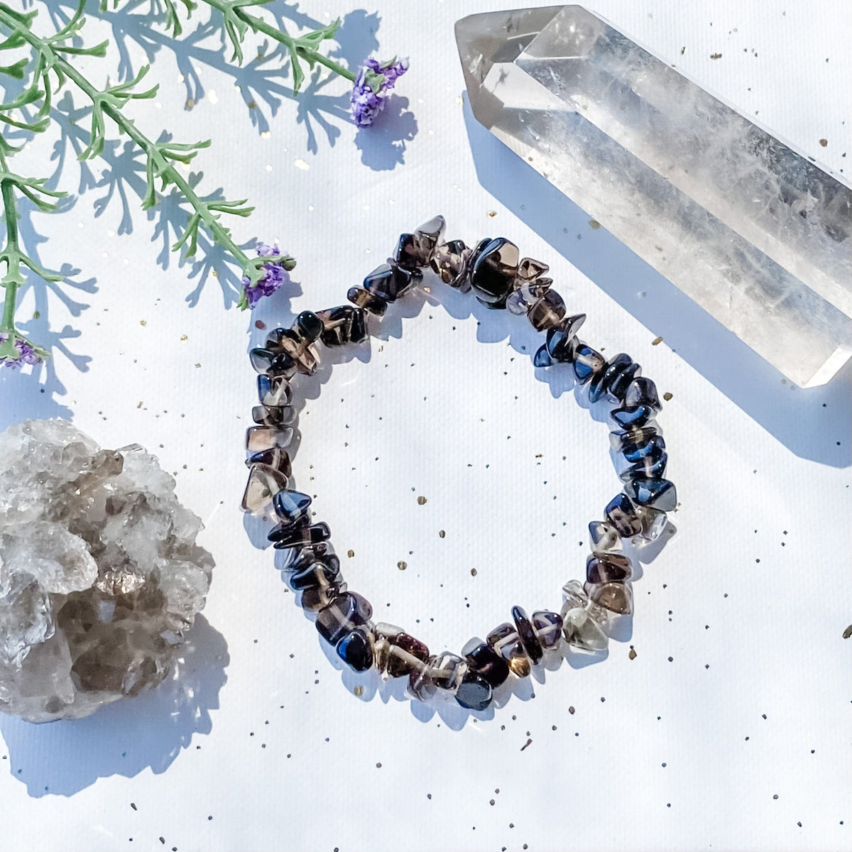 s1514 smoky quartz crystal chip stone stretch elastic healing bracelet australia. smoky quartz crystal bracelet australia. gemrox sydney 1