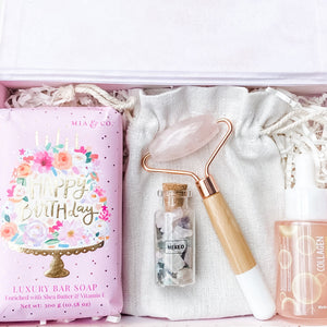 s1588 happy birthday crystal and beauty gift pack present australia. rose quartz bamboo facial tool with serum duo pack australia 1