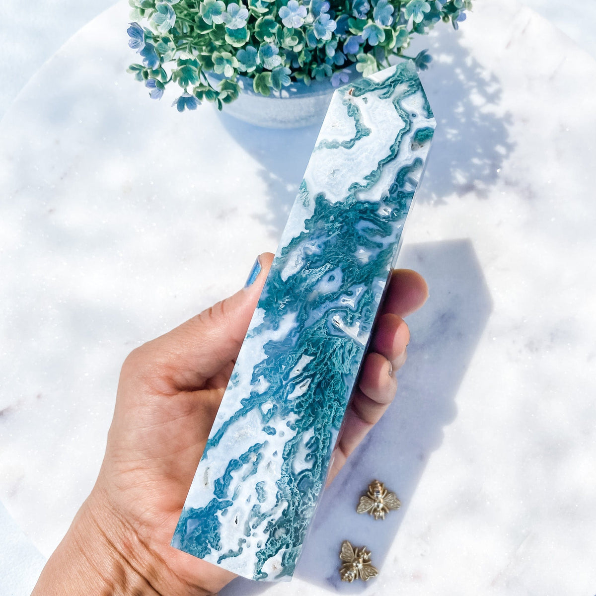 s1607 moss agate crystal tower generator australia. moss agate green crystal tower with druzy australia. gemrox sydney 1