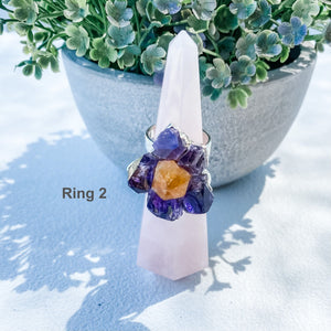 s1642 amethyst and citrine crystal stone adjustable silver metal ring australia. natural crystal and stone rings australia. gemrox sydney 25