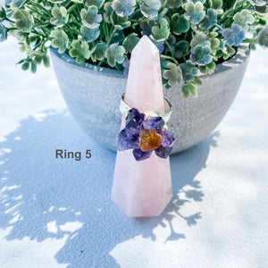 s1642 amethyst and citrine crystal stone adjustable silver metal ring australia. natural crystal and stone rings australia. gemrox sydney 25