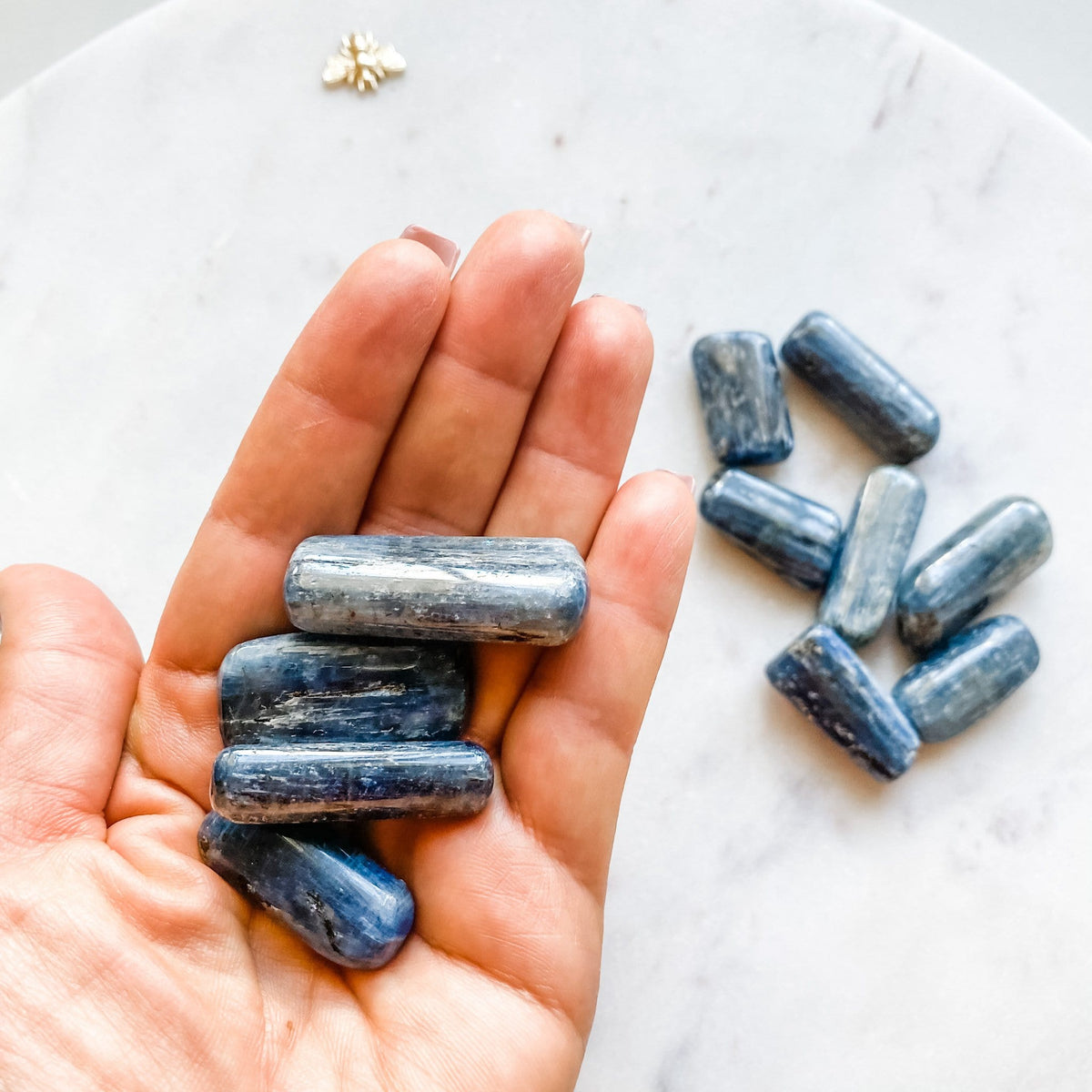 blue kyanite crystal tumbled oblong stone