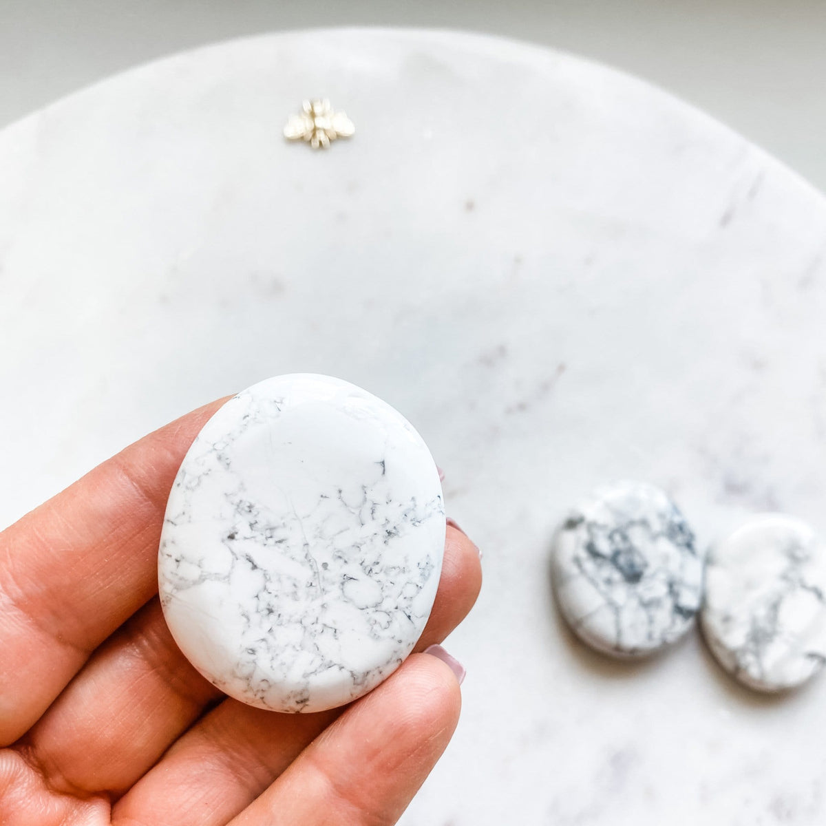 white howlite crystal meditation worry palmstone healing australia
