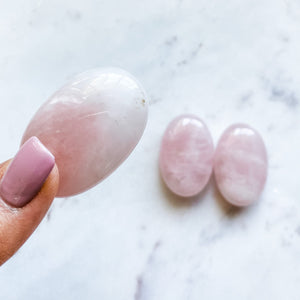 rose quartz crystal domed meditation worry stone palmstone healing australia