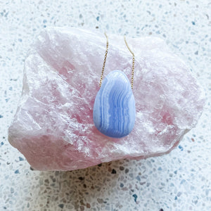 blue lace agate crystal stone tear drop pendant