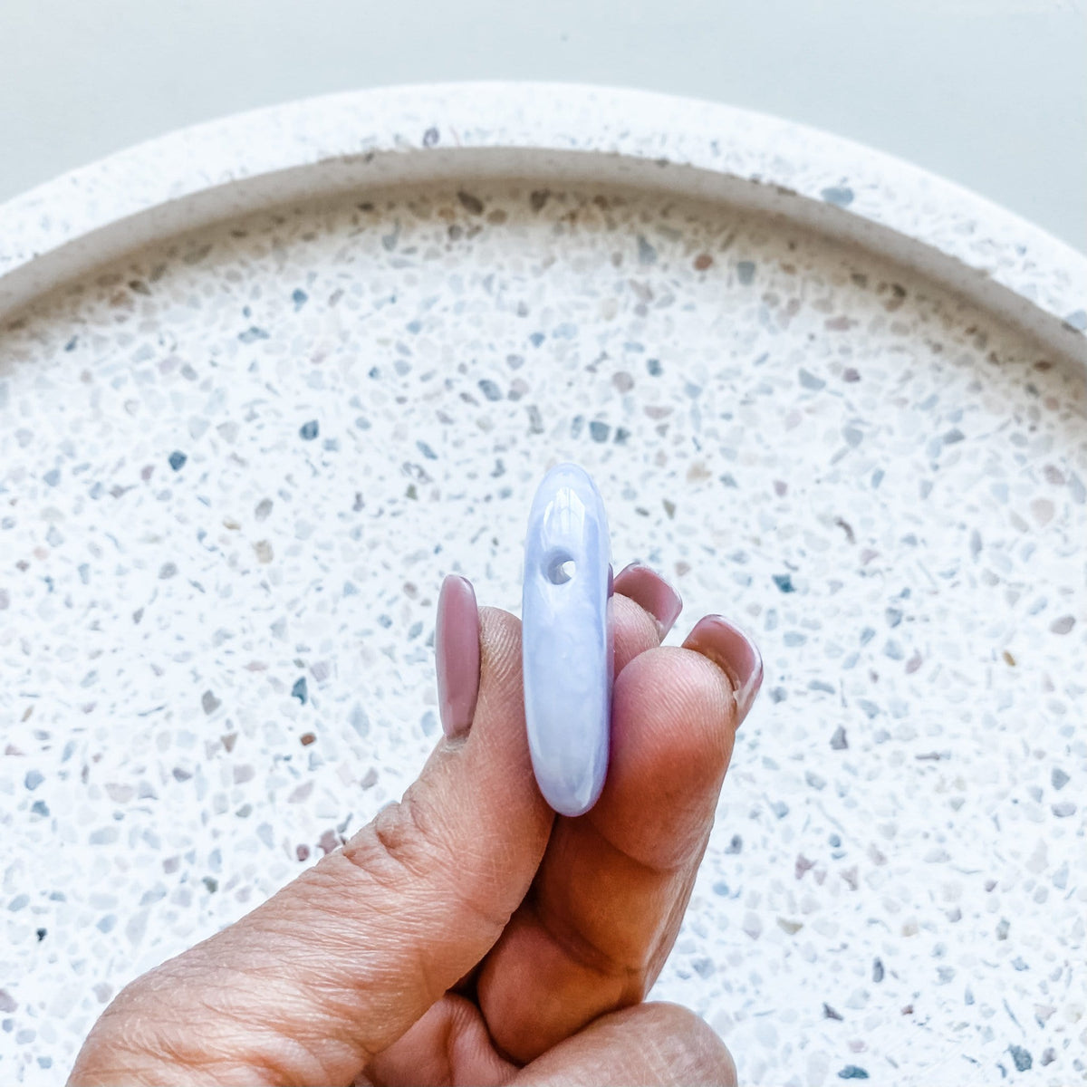 blue lace agate crystal stone tear drop pendant