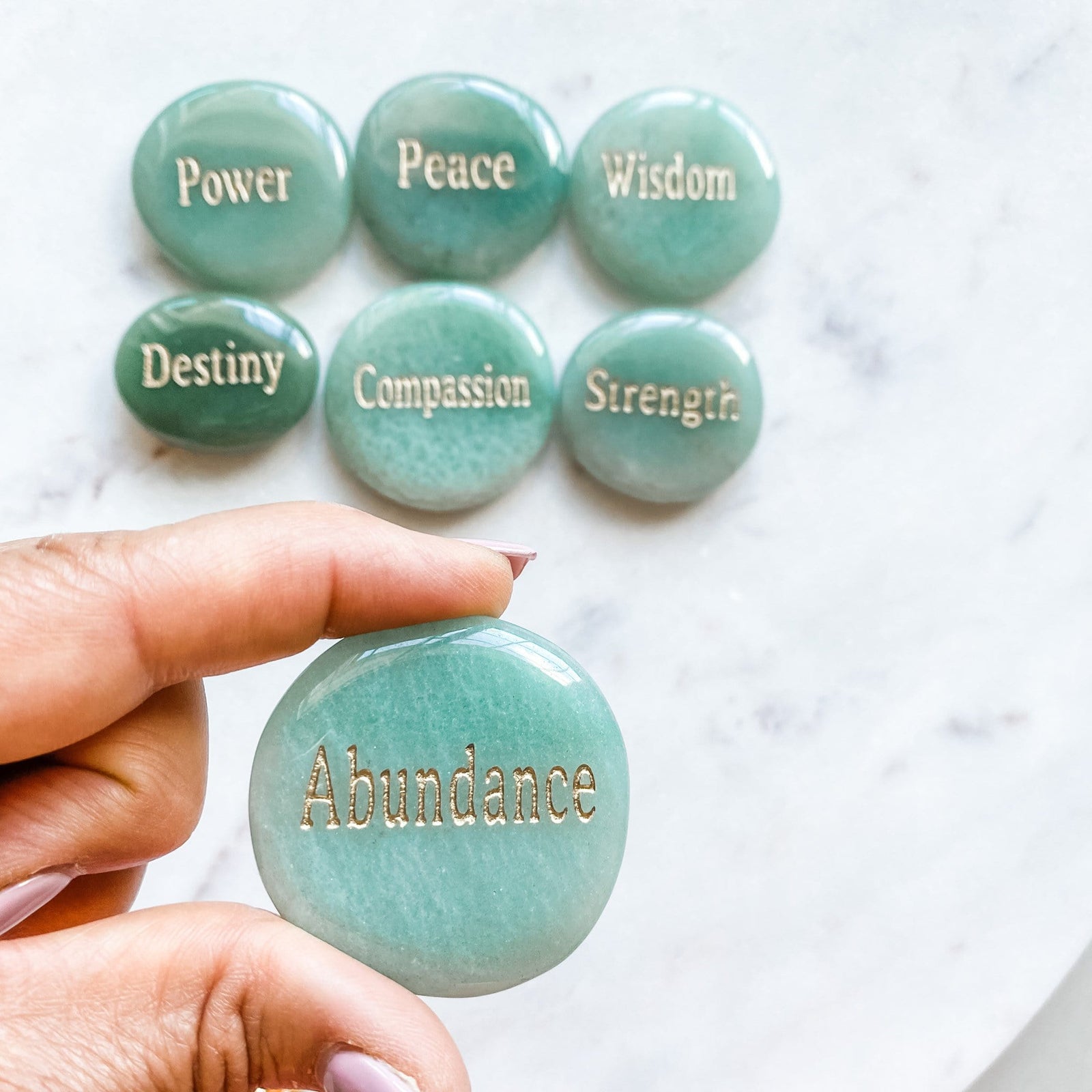 green aventurine crystal engraved insprirational palmstone australia