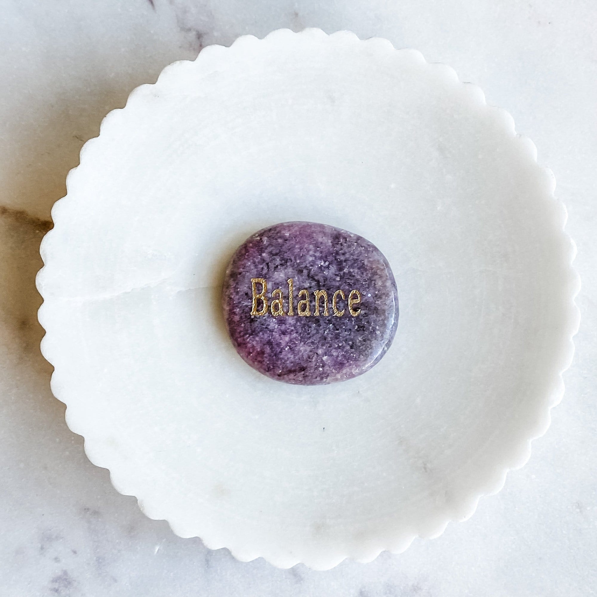 pink lepidolite engraved word inspirational meditation palmstone 