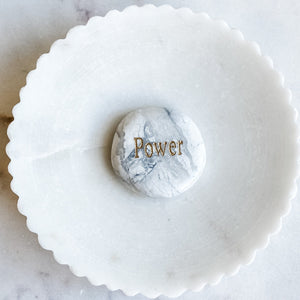 white howlite crystal engraved word power inspirational palmstone meditation worrystone australia