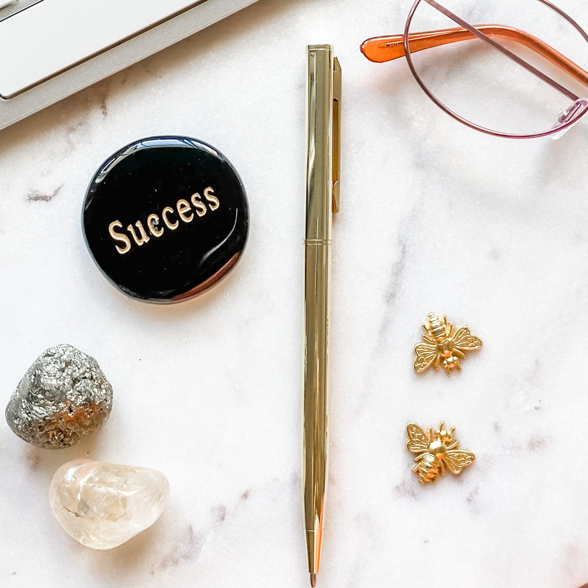 Black onyx inspirational engraved word palmstone success