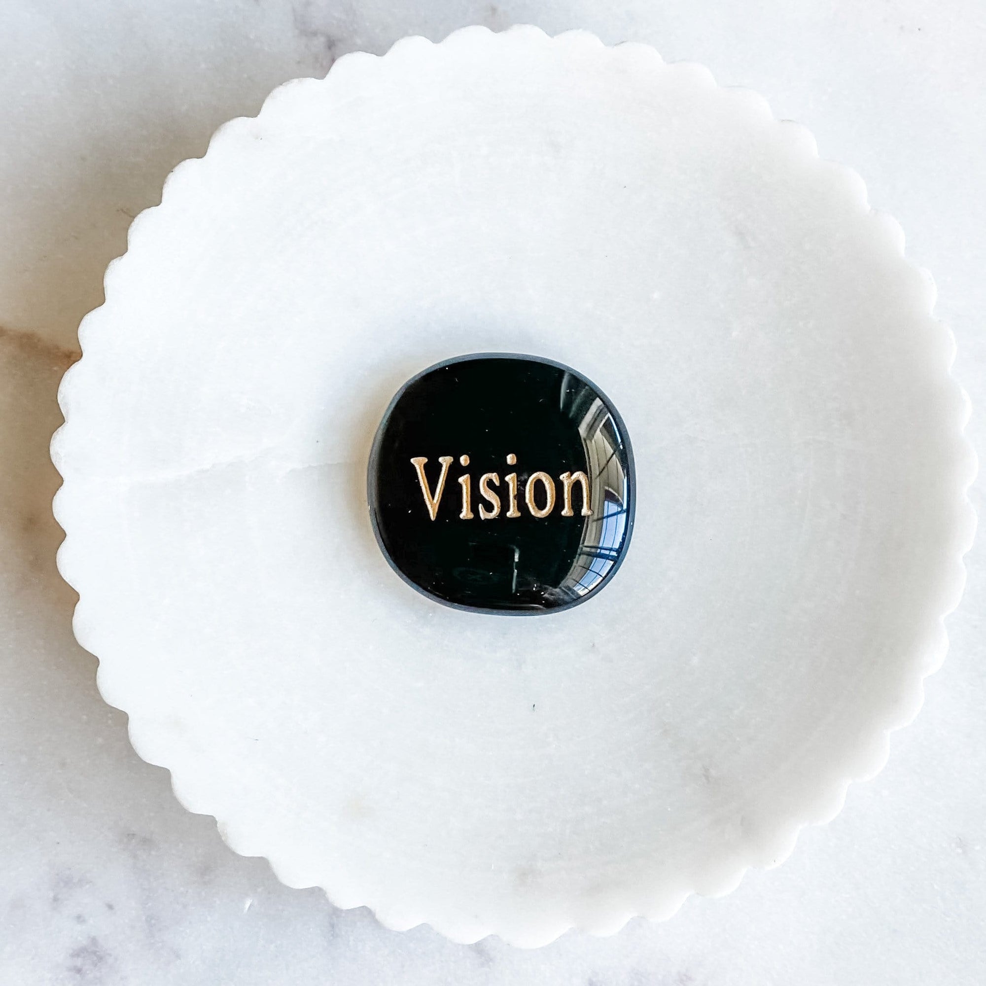 Black onyx engraved inspirational word palmstone vision