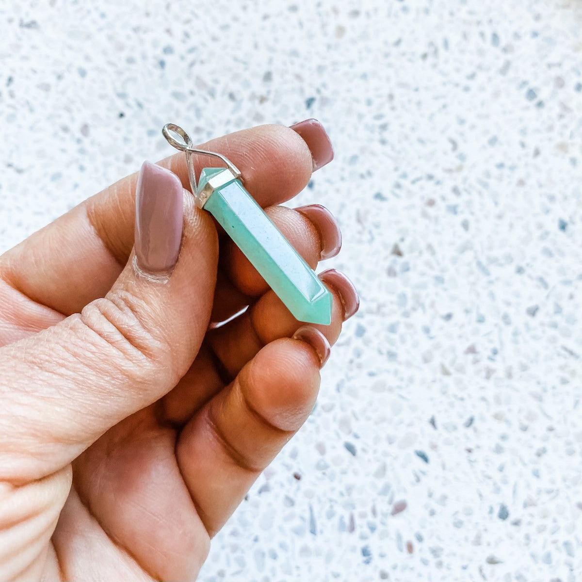 green aventurine crystal bullet point pendant sterling silver australia