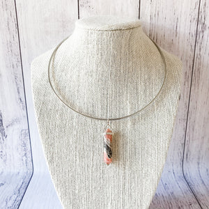 rhodochrosite crystal bullet point pendant double terminated sterling silver australia choker necklace