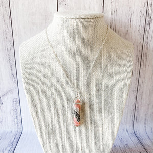 rhodochrosite crystal bullet point pendant double terminated sterling silver australia choker necklace