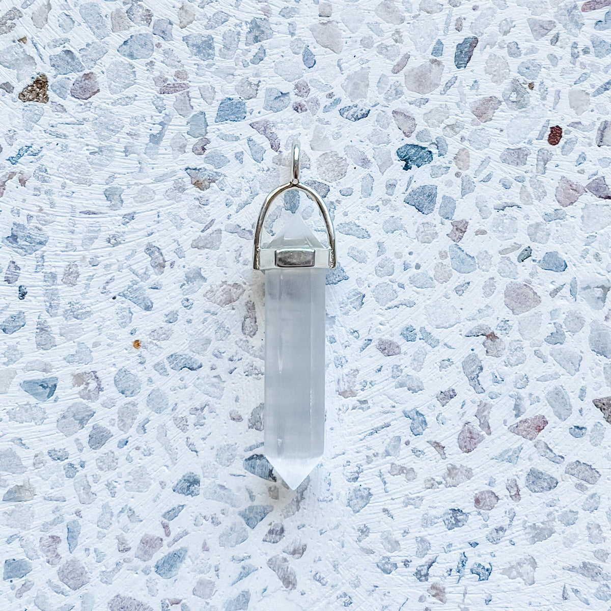 selenite crystal bullet point double terminated pendant australia