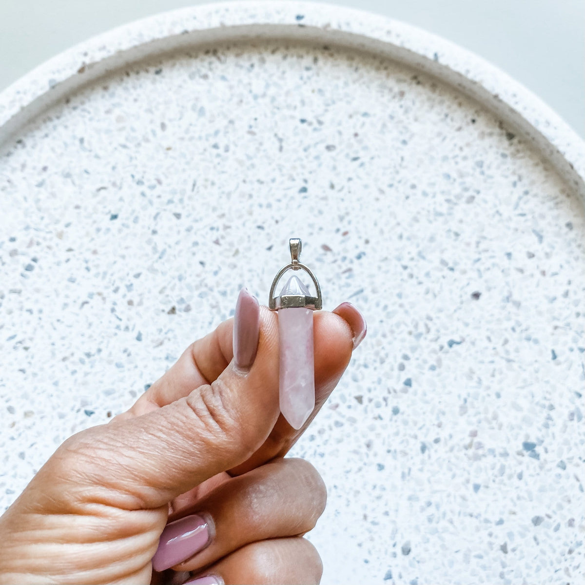 rose quartz crystal double terminated point pendant silver australia healing