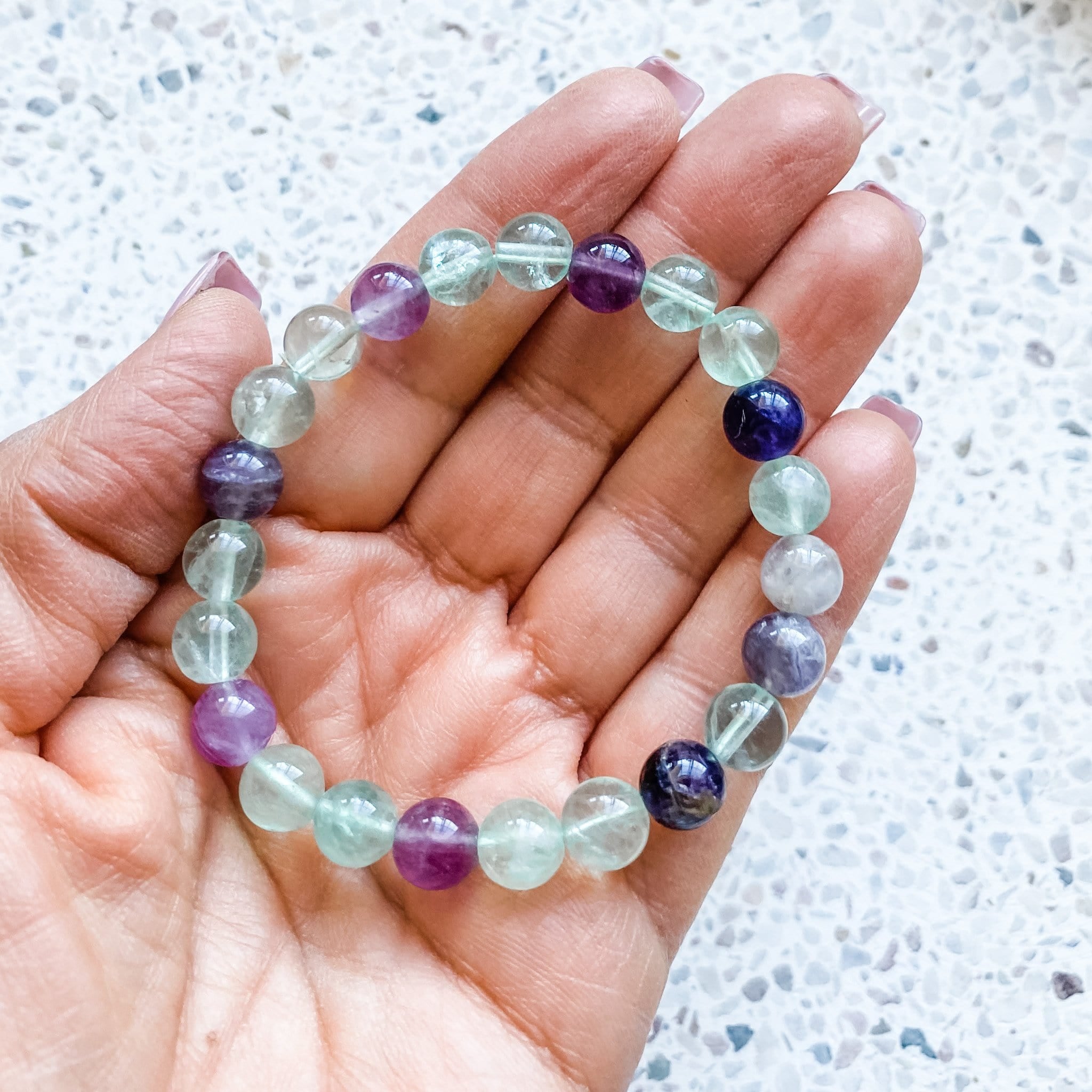 Fluorite Rainbow Stone Stretch Bracelet - GemRox