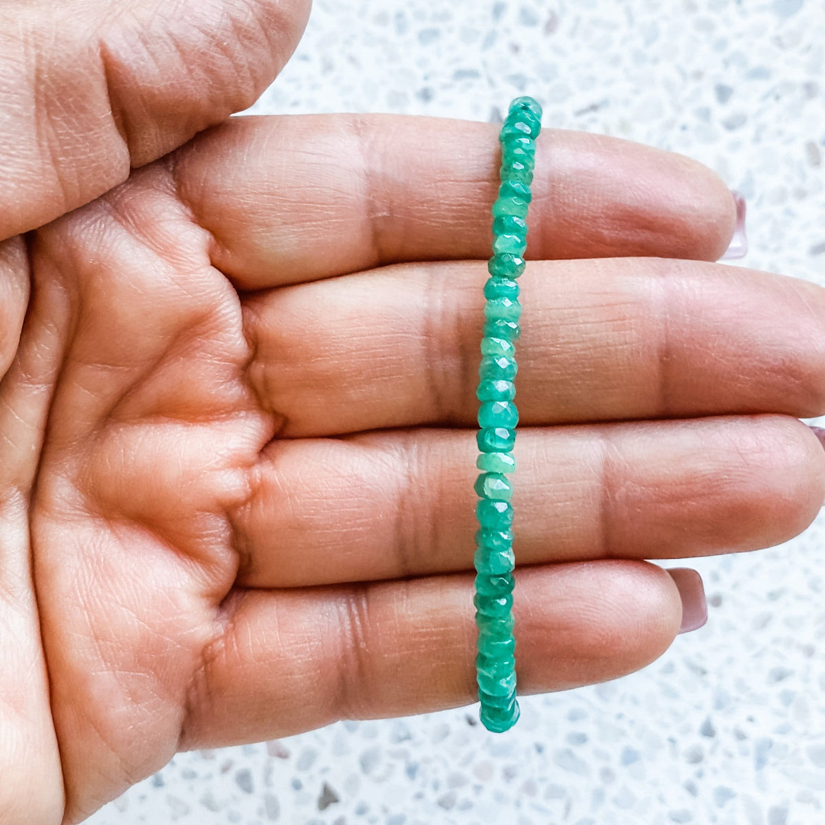 emerald gemstone beaded silver bracelet