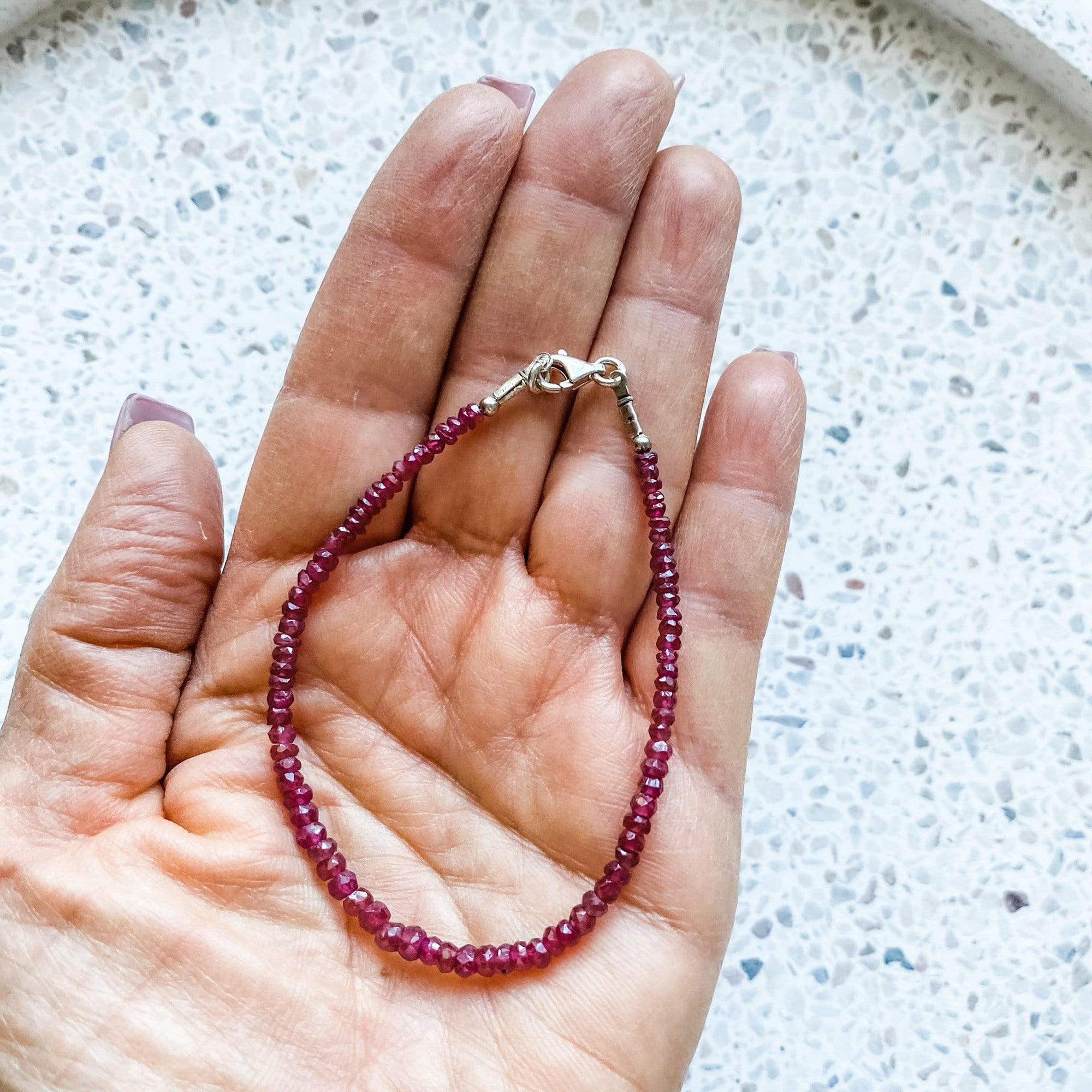 pink ruby crystal beaded silver bracelet gift valentines mothers day australia