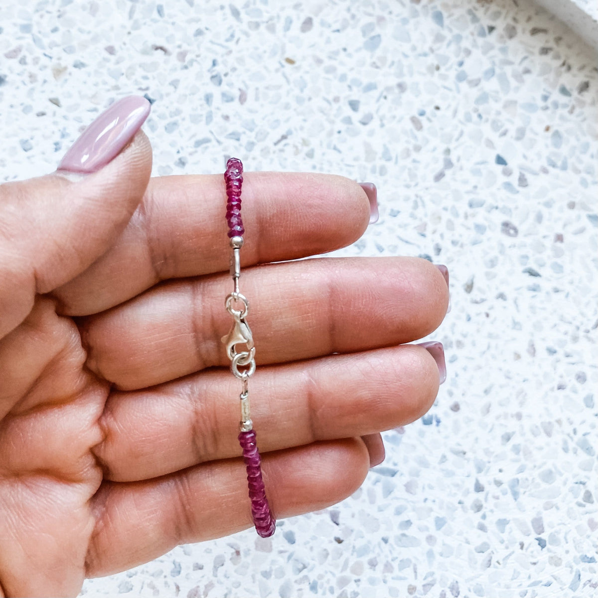 pink ruby crystal beaded silver bracelet gift valentines mothers day australia