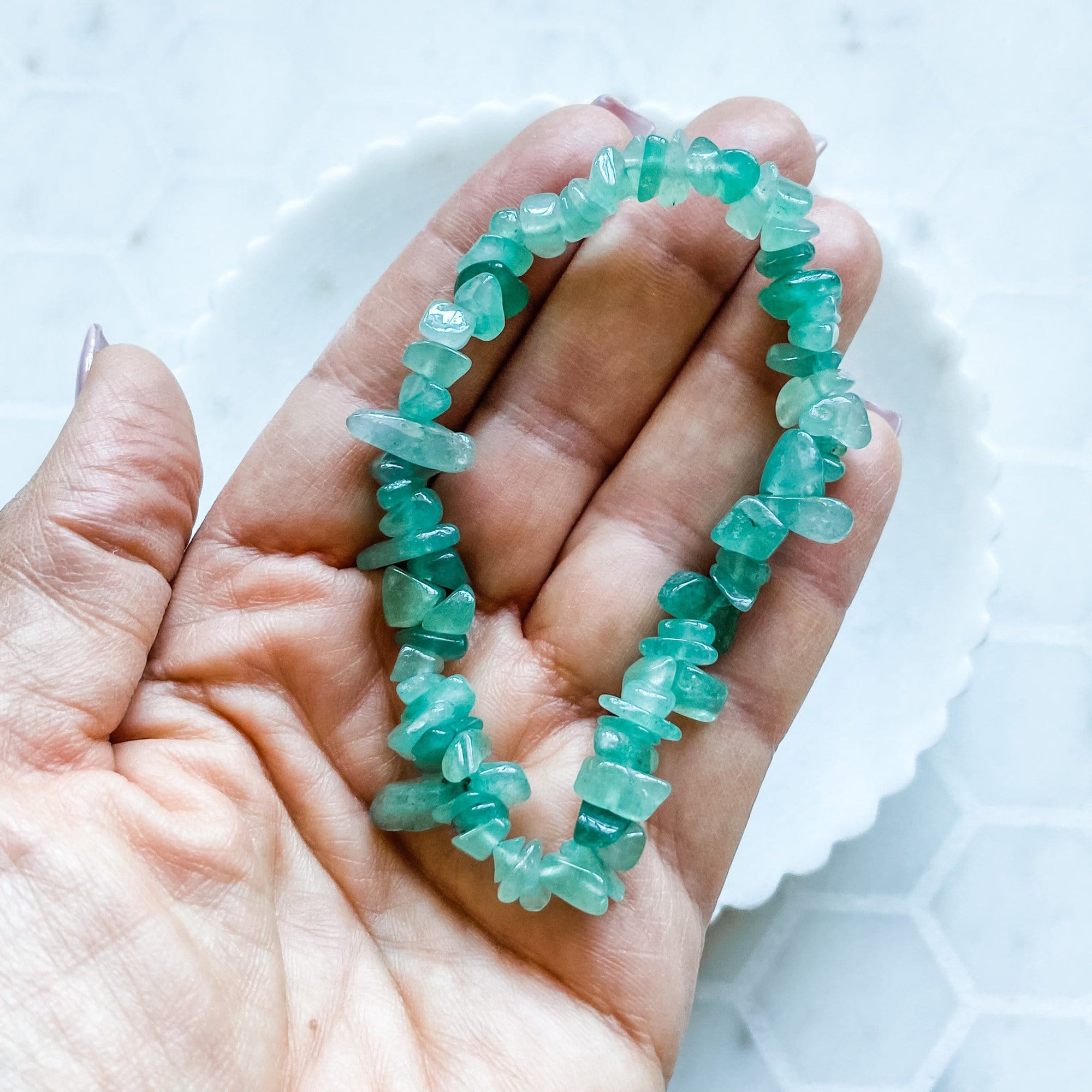 green aventurine crystal chip healing elastic stretch bracelet
