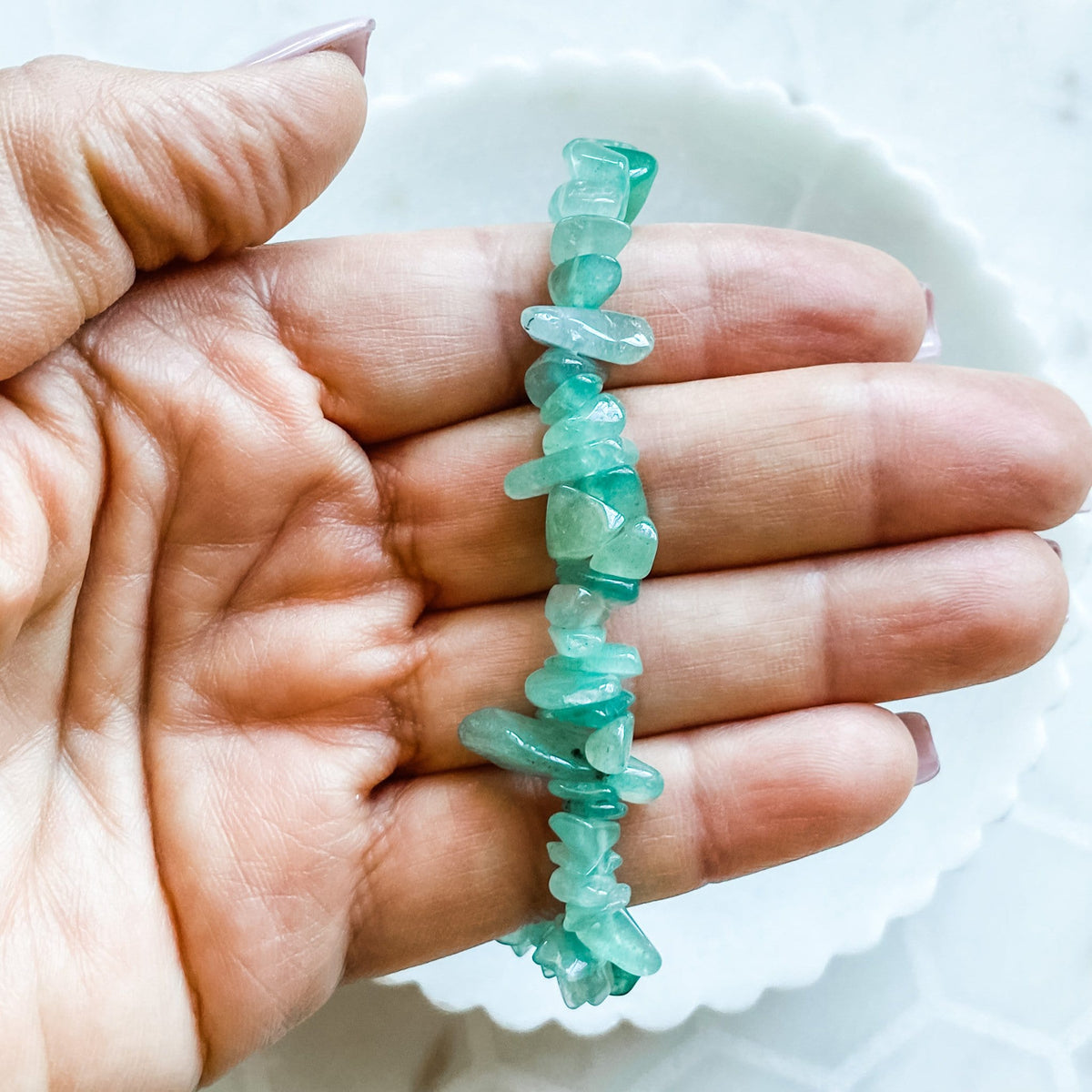 green aventurine crystal chip healing elastic stretch bracelet