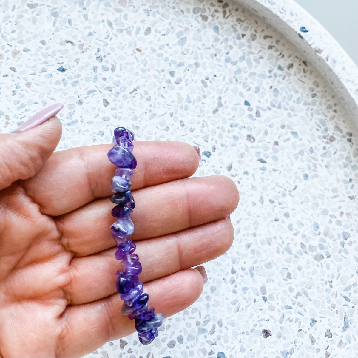 Amethyst Crystal Stretch Elastic Chip Healing Bracelet