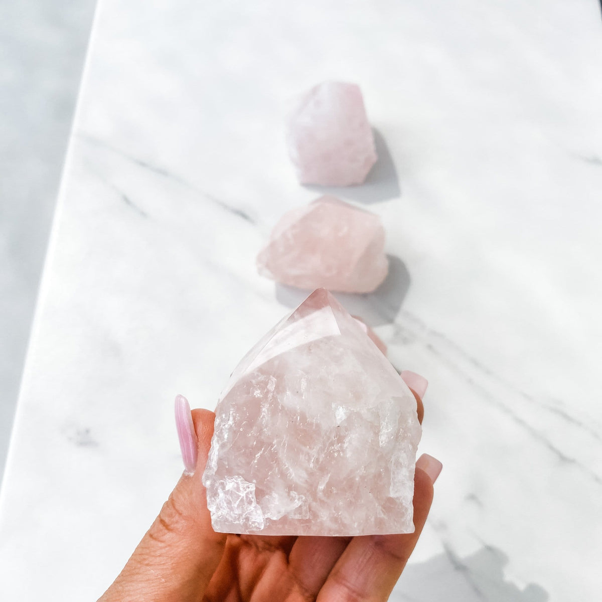 s980 Rose Quartz Base Cut Raw Polished Point Stone Small australia gemrox 1